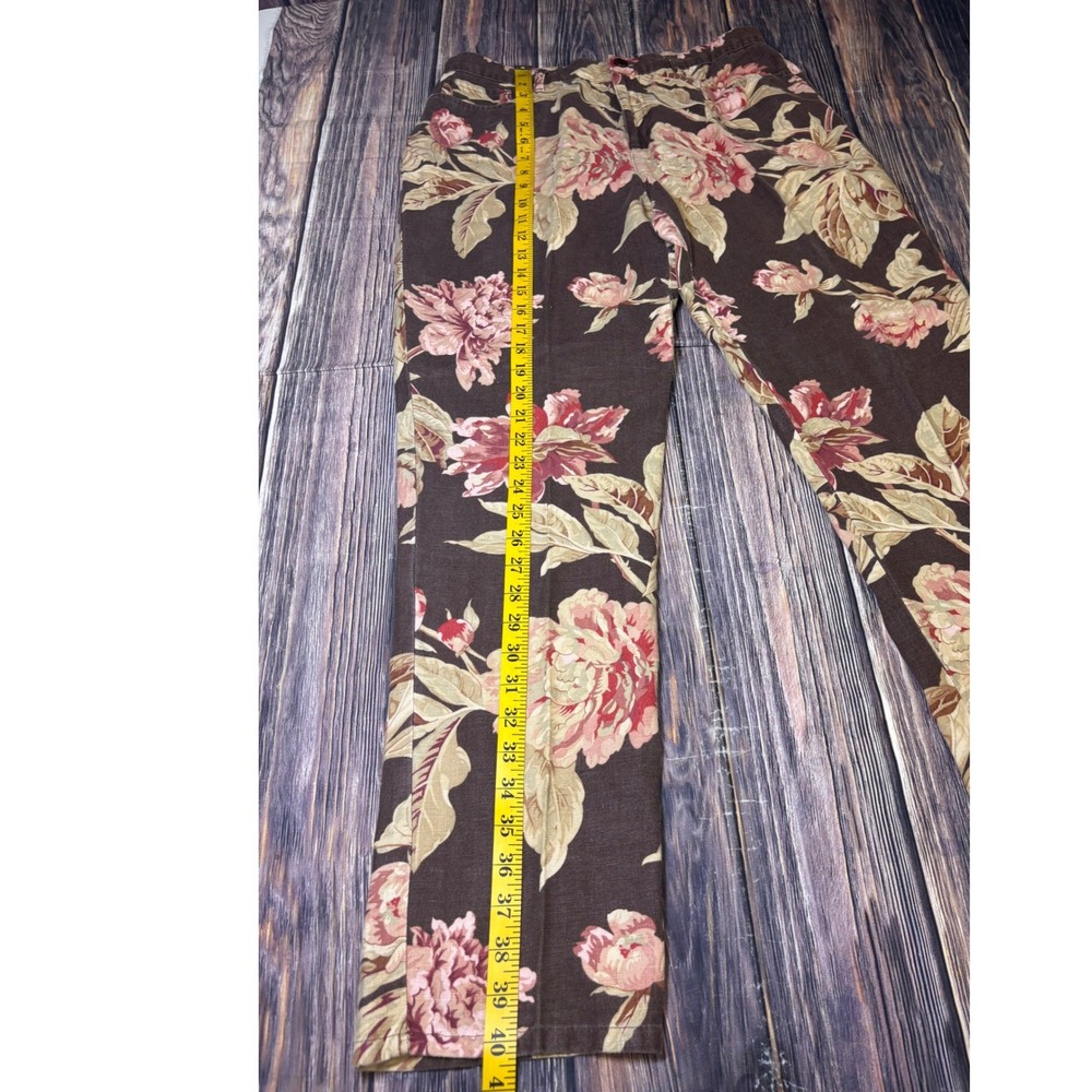 Lauren Ralph Lauren Linen Pants Womens 10 Brown Pink Floral High Rise Straight - Picture 3 of 13